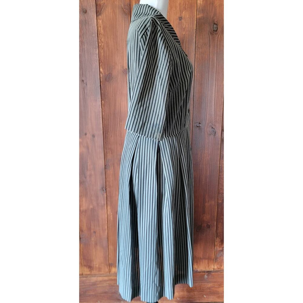 Vintage Miss Marilyn of Dallas 50s Black & White Striped Dress Collared Buttons - Picture 14 of 16